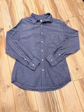 Tre Vero Men's Blue Long-Sleeve Button-Down Shirt with Chest Pocket